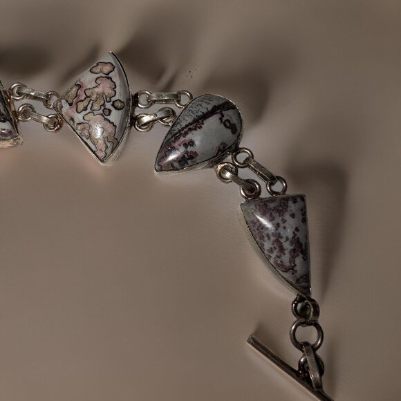 Uruguay Mined Moss Agate Vintage 925 7" Silver Bracelet - Picture 2 of 6